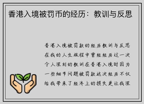香港入境被罚币的经历：教训与反思