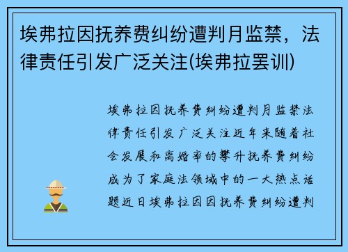埃弗拉因抚养费纠纷遭判月监禁，法律责任引发广泛关注(埃弗拉罢训)