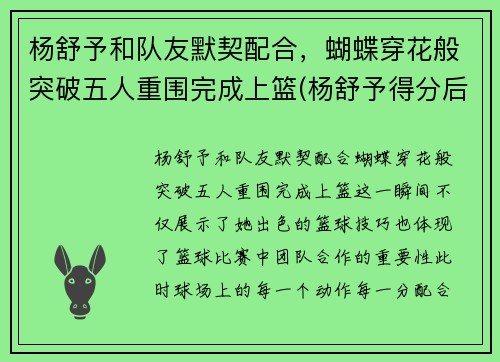 杨舒予和队友默契配合，蝴蝶穿花般突破五人重围完成上篮(杨舒予得分后马上盖帽对手)