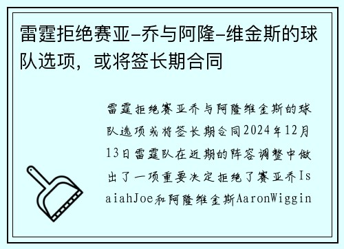 雷霆拒绝赛亚-乔与阿隆-维金斯的球队选项，或将签长期合同